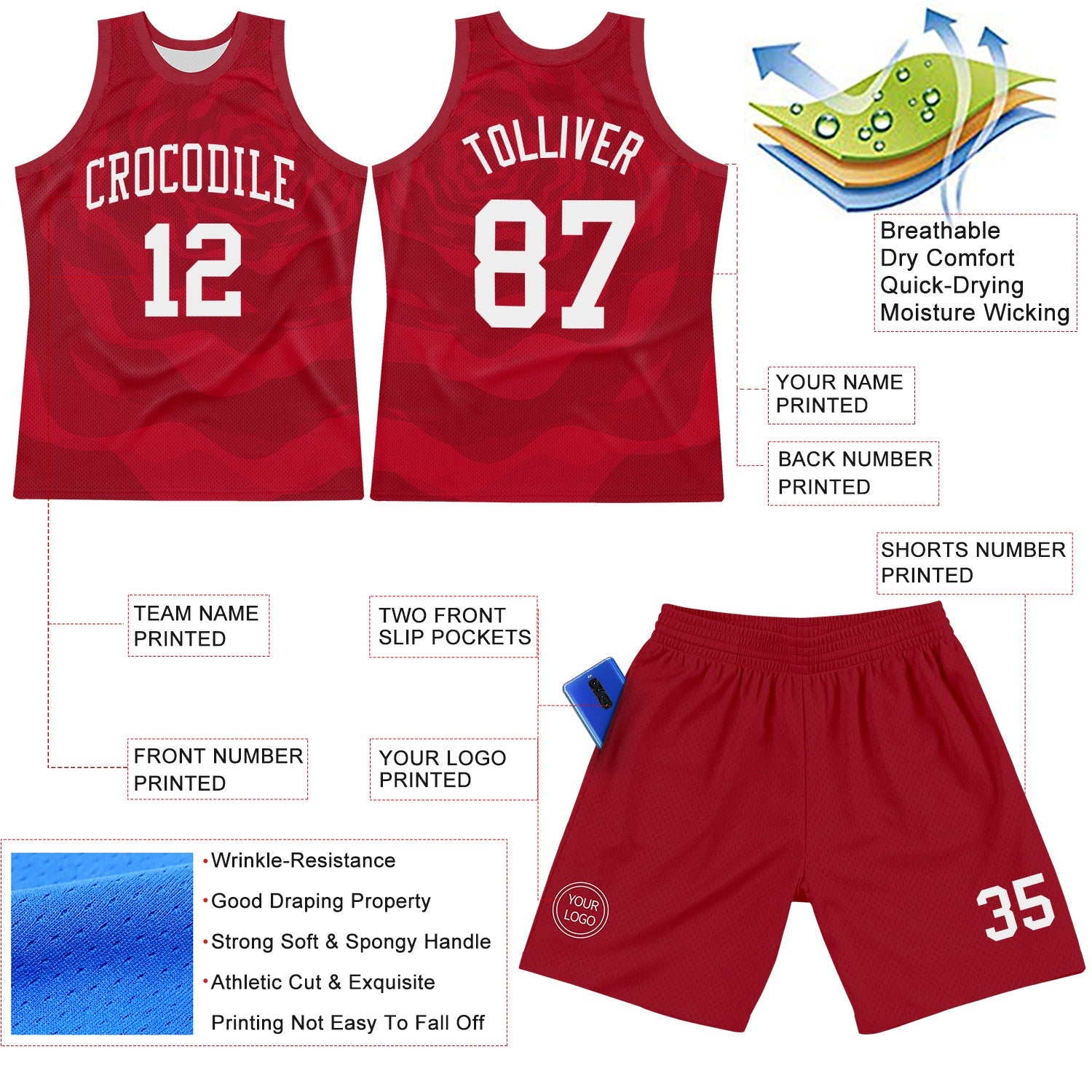 Custom Red White Fluid Art Round Neck Sublimation Basketball Suit Jersey - Sky-Custom