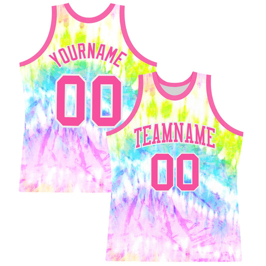 Custom Tie Dye Pink-White Round Neck Sublimation Basketball Suit Jersey - Sky-Custom