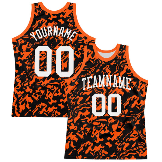 Custom Black White-Orange Fluid Art Round Neck Sublimation Basketball Suit Jersey - Sky-Custom
