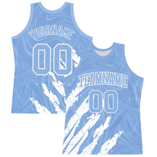 Custom Light Blue White Splash Round Neck Sublimation Basketball Suit Jersey - Sky-Custom