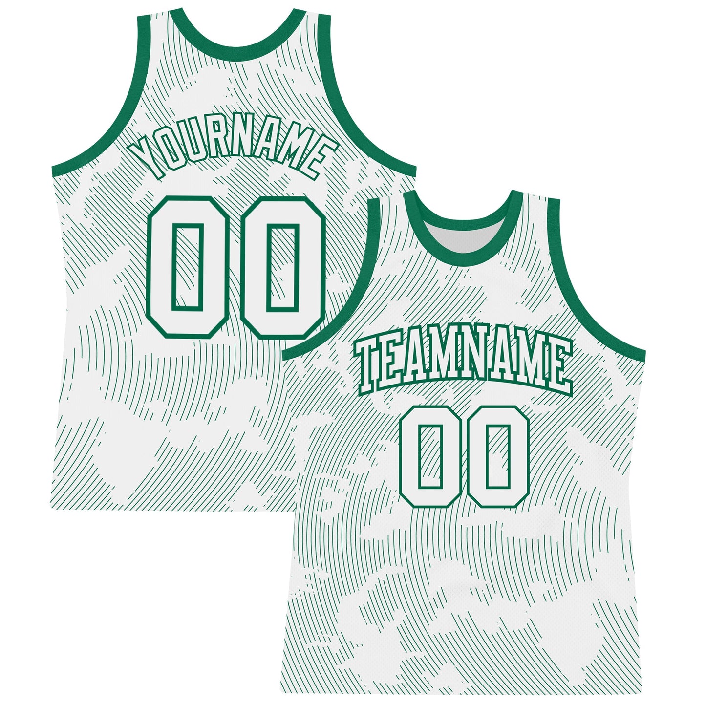 Custom White Kelly Green Curve Lines Round Neck Sublimation Basketball Suit Jersey - Sky-Custom