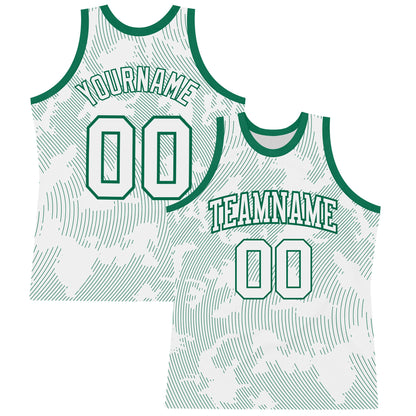 Custom White Kelly Green Curve Lines Round Neck Sublimation Basketball Suit Jersey - Sky-Custom