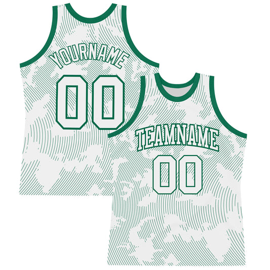 Custom White Kelly Green Curve Lines Round Neck Sublimation Basketball Suit Jersey - Sky-Custom