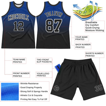 Custom Royal Black-White Fade Fashion Round Neck Sublimation Basketball Suit Jersey - Sky-Custom