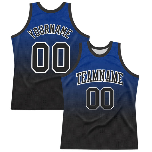 Custom Royal Black-White Fade Fashion Round Neck Sublimation Basketball Suit Jersey - Sky-Custom
