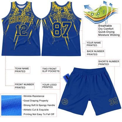 Custom Royal Yellow Splash Round Neck Sublimation Basketball Suit Jersey - Sky-Custom