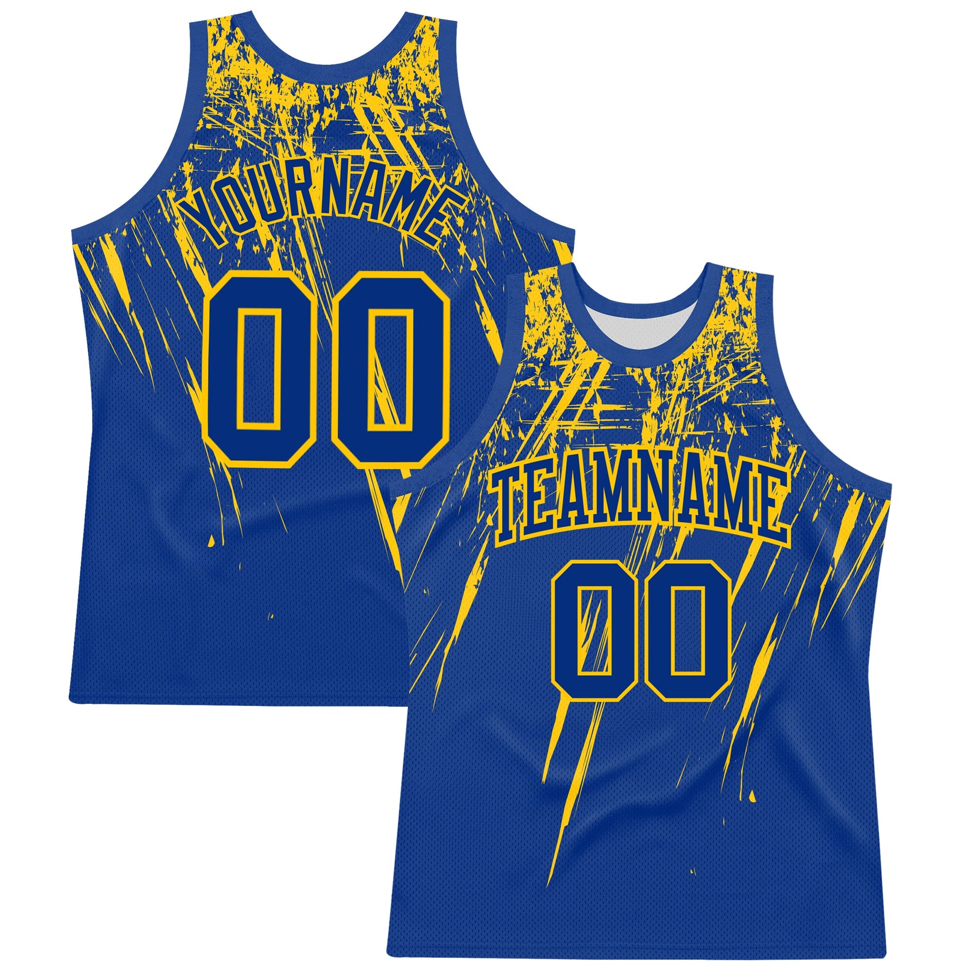 Custom Royal Yellow Splash Round Neck Sublimation Basketball Suit Jersey - Sky-Custom