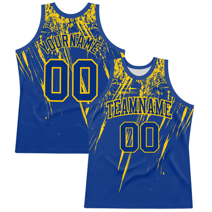 Custom Royal Yellow Splash Round Neck Sublimation Basketball Suit Jersey - Sky-Custom