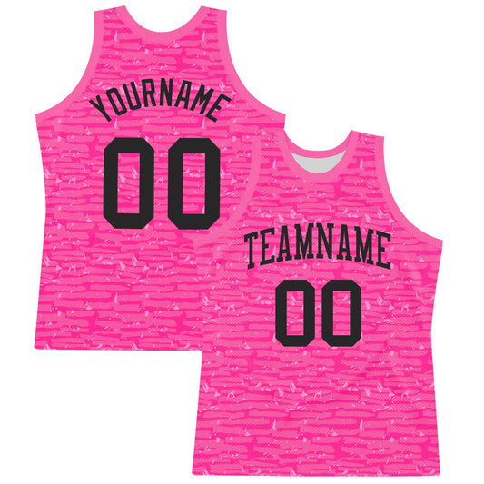 Custom Pink Black Fragment Art Round Neck Sublimation Basketball Suit Jersey - Sky-Custom