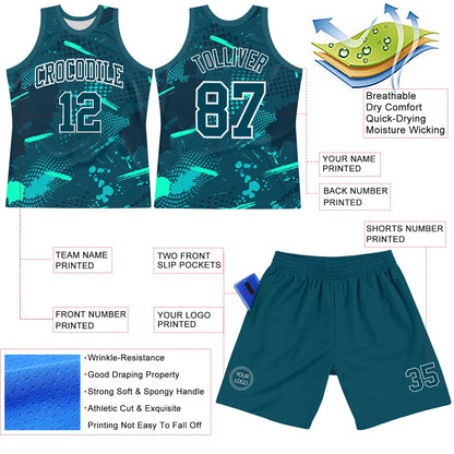 Custom Green Aqua-White Splash Round Neck Sublimation Basketball Suit Jersey - Sky-Custom