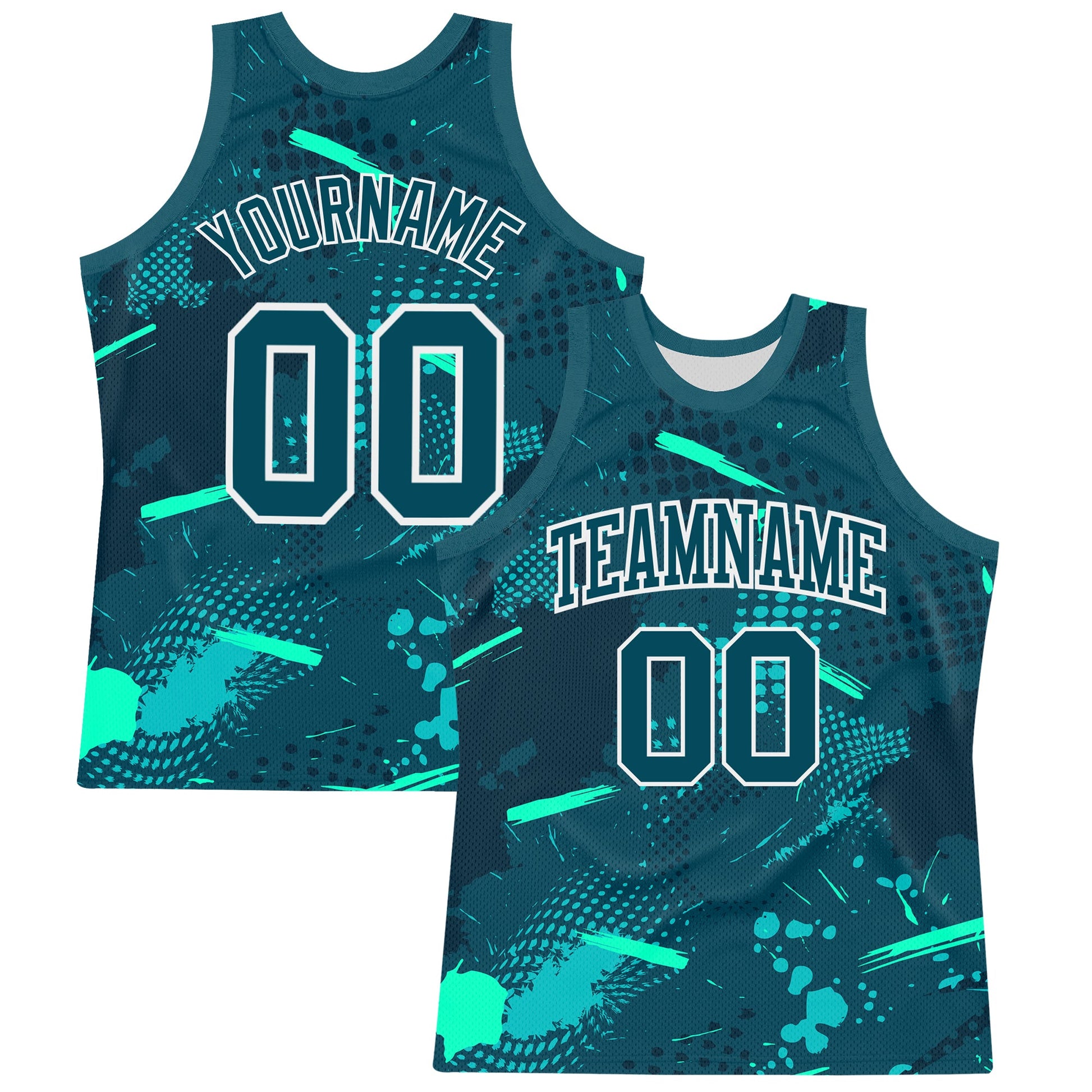 Custom Green Aqua-White Splash Round Neck Sublimation Basketball Suit Jersey - Sky-Custom