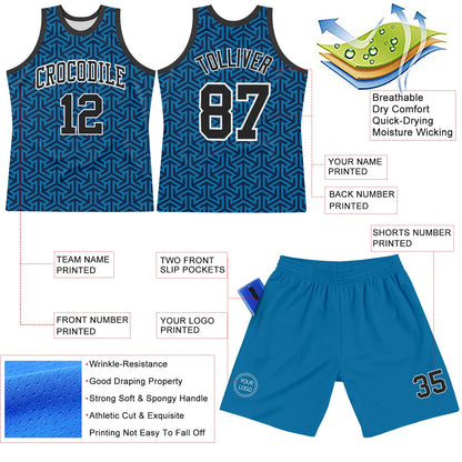 Custom Blue Black-White Arrow Shape Round Neck Sublimation Basketball Suit Jersey - Sky-Custom