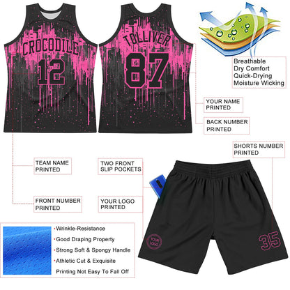 Custom Black Pink Dripping Splatter Art Round Neck Sublimation Basketball Suit Jersey - Sky-Custom