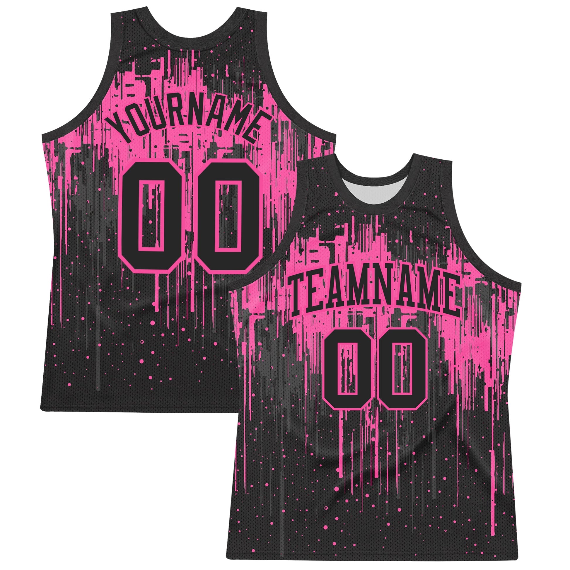 Custom Black Pink Dripping Splatter Art Round Neck Sublimation Basketball Suit Jersey - Sky-Custom