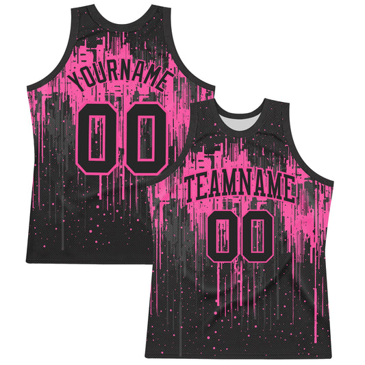 Custom Black Pink Dripping Splatter Art Round Neck Sublimation Basketball Suit Jersey - Sky-Custom