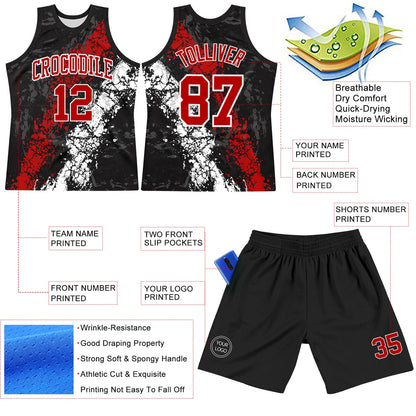 Custom Black Red-White Splash Round Neck Sublimation Basketball Suit Jersey - Sky-Custom
