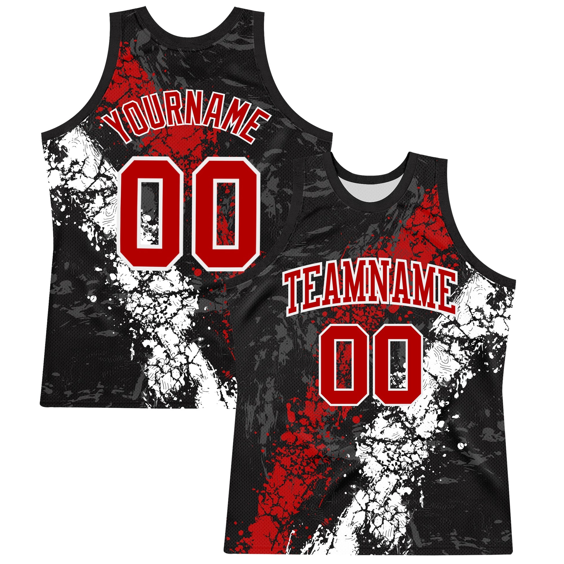 Custom Black Red-White Splash Round Neck Sublimation Basketball Suit Jersey - Sky-Custom