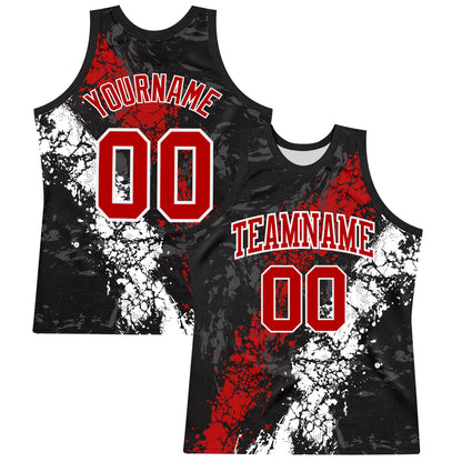 Custom Black Red-White Splash Round Neck Sublimation Basketball Suit Jersey - Sky-Custom