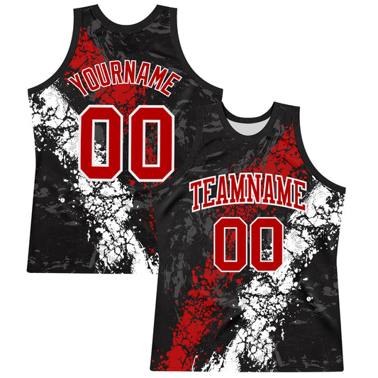 Custom Black Red-White Splash Round Neck Sublimation Basketball Suit Jersey - Sky-Custom