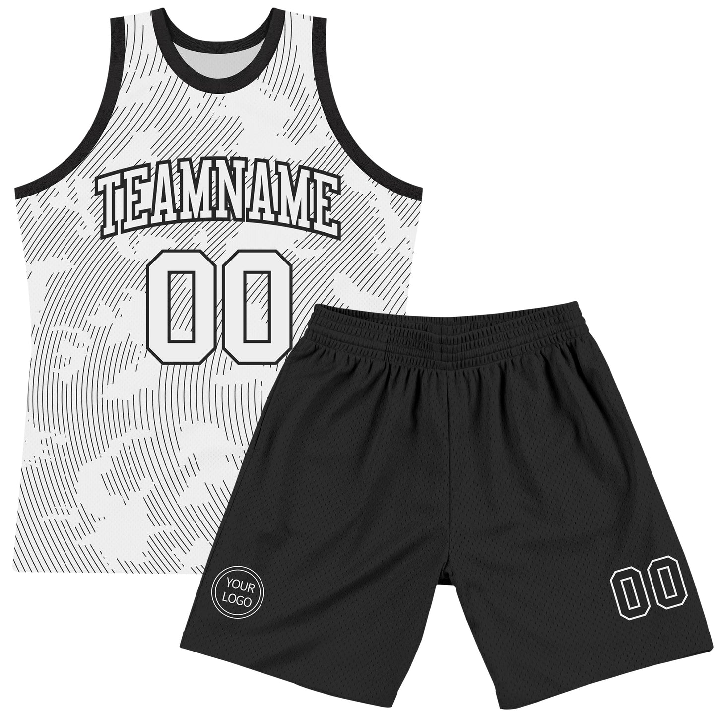 Custom White Black Curve Lines Round Neck Sublimation Basketball Suit Jersey - Sky-Custom