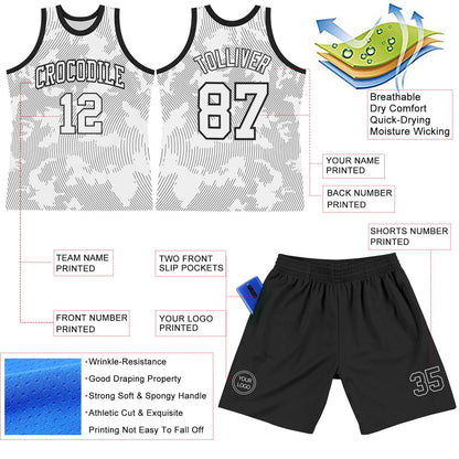 Custom White Black Curve Lines Round Neck Sublimation Basketball Suit Jersey - Sky-Custom