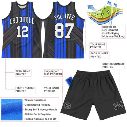 Custom Black White-Royal Line Round Neck Sublimation Basketball Suit Jersey - Sky-Custom