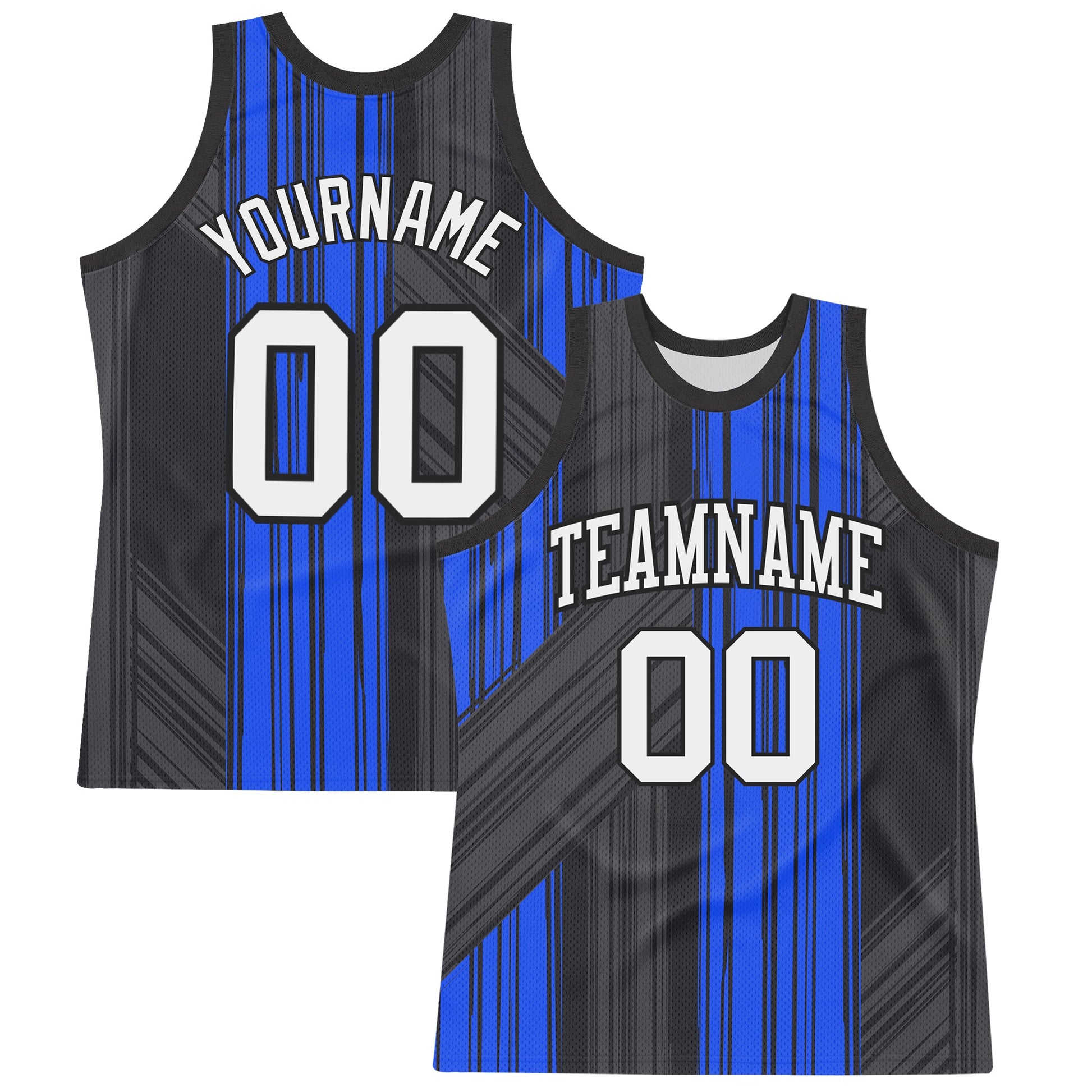 Custom Black White-Royal Line Round Neck Sublimation Basketball Suit Jersey - Sky-Custom