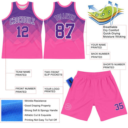 Custom Purple Pink-White Gradient Square Shapes Round Neck Sublimation Basketball Suit Jersey - Sky-Custom