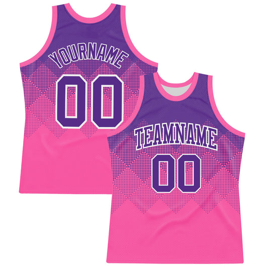 Custom Purple Pink-White Gradient Square Shapes Round Neck Sublimation Basketball Suit Jersey - Sky-Custom