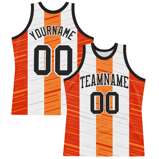 Custom White Black-Orange Line Round Neck Sublimation Basketball Suit Jersey - Sky-Custom