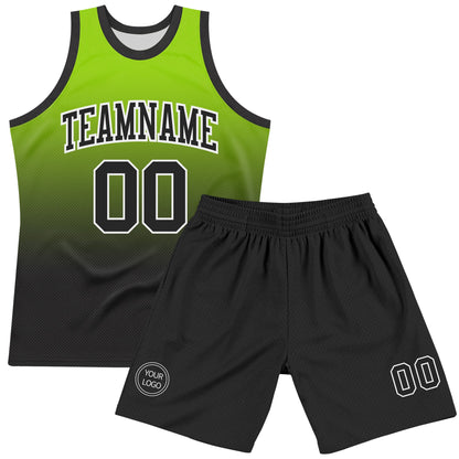Custom Neon Green Black-White Fade Fashion Round Neck Sublimation Basketball Suit Jersey - Sky-Custom