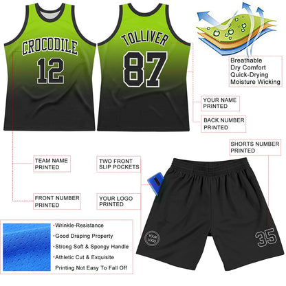 Custom Neon Green Black-White Fade Fashion Round Neck Sublimation Basketball Suit Jersey - Sky-Custom