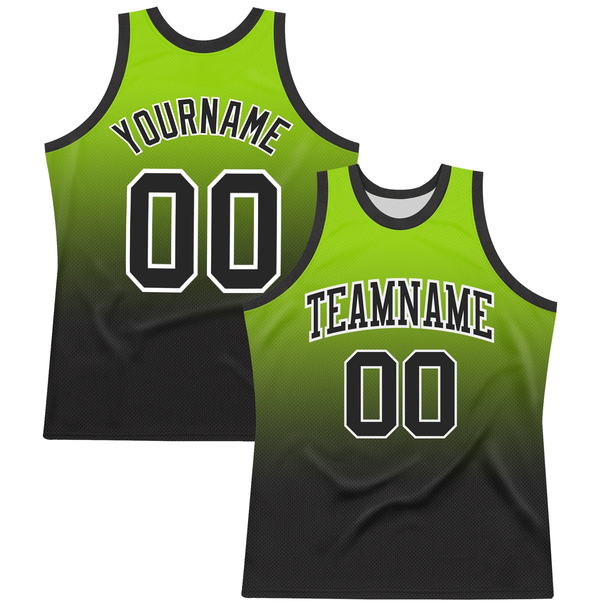 Custom Neon Green Black-White Fade Fashion Round Neck Sublimation Basketball Suit Jersey - Sky-Custom