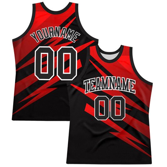Custom Black Red-White Line Round Neck Sublimation Basketball Suit Jersey - Sky-Custom