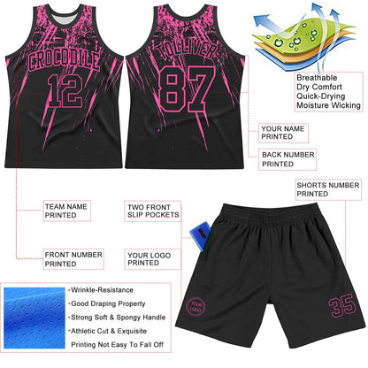 Custom Black Pink Splash Round Neck Sublimation Basketball Suit Jersey - Sky-Custom
