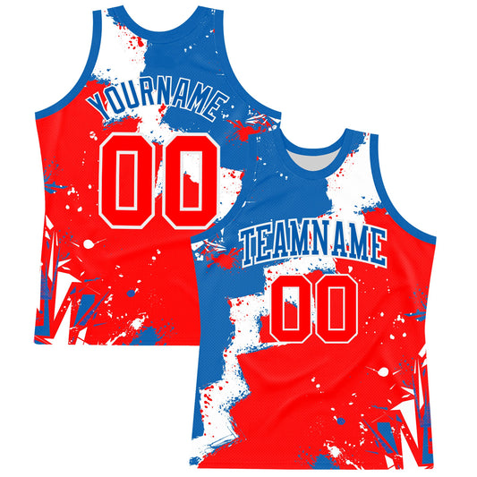 Custom Royal Red-White Splash Round Neck Sublimation Basketball Suit Jersey - Sky-Custom