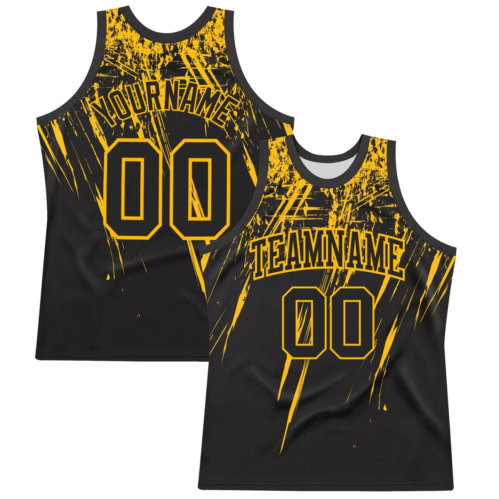 Custom Black Gold Splash Round Neck Sublimation Basketball Suit Jersey - Sky-Custom