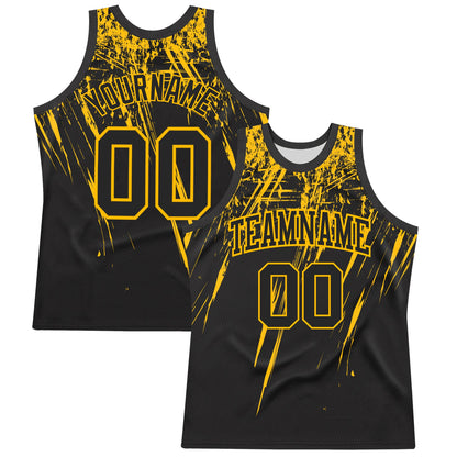 Custom Black Gold Splash Round Neck Sublimation Basketball Suit Jersey - Sky-Custom