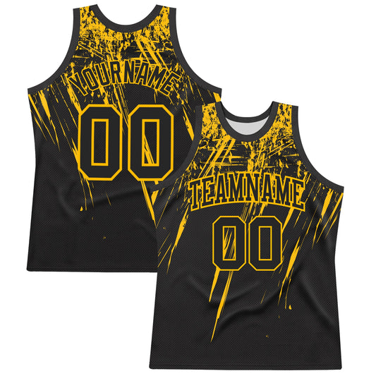 Custom Black Gold Splash Round Neck Sublimation Basketball Suit Jersey - Sky-Custom
