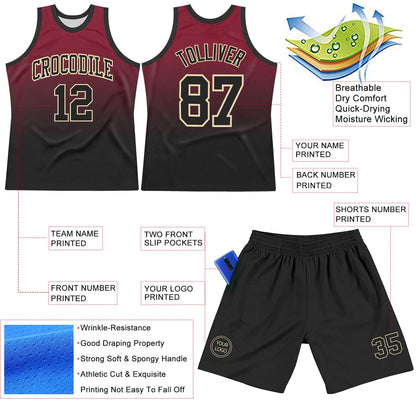 Custom Crimson Black-Cream Fade Fashion Round Neck Sublimation Basketball Suit Jersey - Sky-Custom