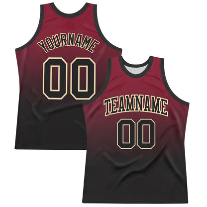 Custom Crimson Black-Cream Fade Fashion Round Neck Sublimation Basketball Suit Jersey - Sky-Custom
