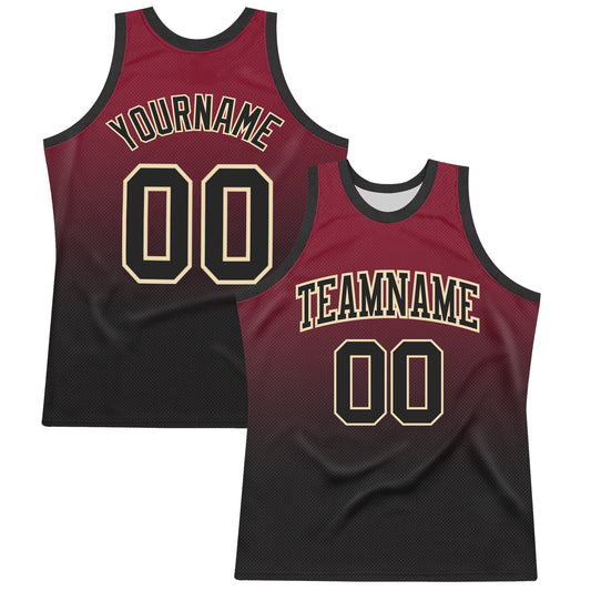 Custom Crimson Black-Cream Fade Fashion Round Neck Sublimation Basketball Suit Jersey - Sky-Custom