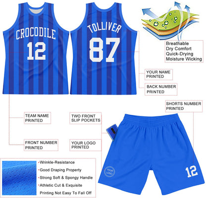 Custom Royal White Line Round Neck Sublimation Basketball Suit Jersey - Sky-Custom