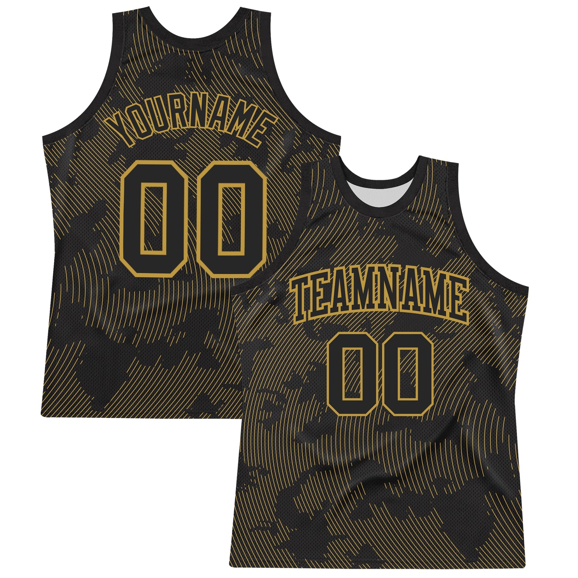 Custom Black Old Gold Curve Lines Round Neck Sublimation Basketball Suit Jersey - Sky-Custom