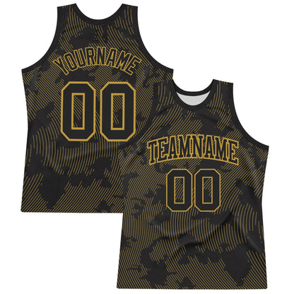 Custom Black Old Gold Curve Lines Round Neck Sublimation Basketball Suit Jersey - Sky-Custom