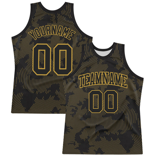 Custom Black Old Gold Curve Lines Round Neck Sublimation Basketball Suit Jersey - Sky-Custom