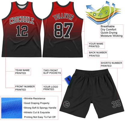 Custom Red Black-White Fade Fashion Round Neck Sublimation Basketball Suit Jersey - Sky-Custom