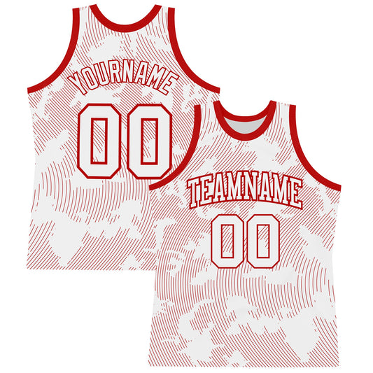 Custom White Red Curve Lines Round Neck Sublimation Basketball Suit Jersey - Sky-Custom