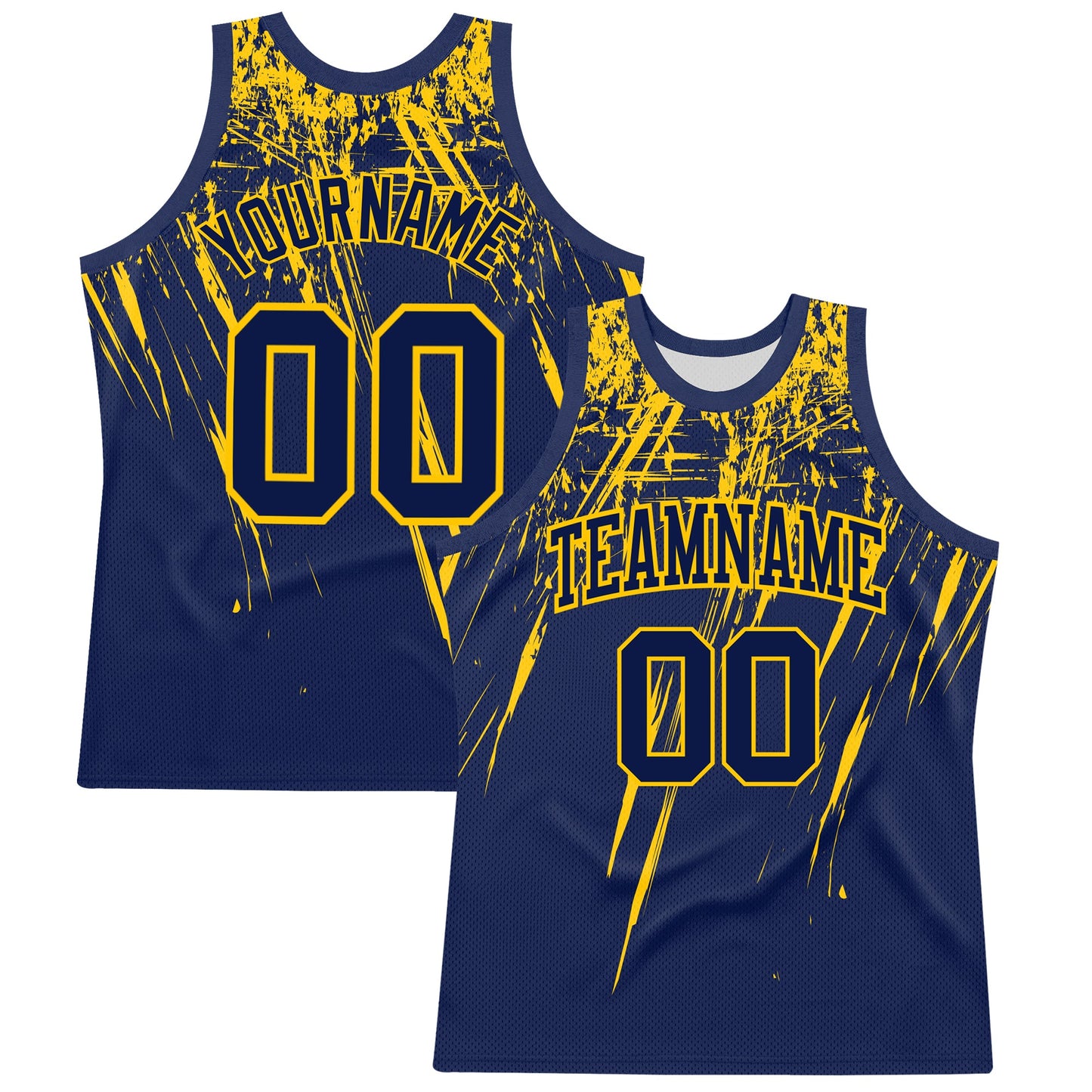 Custom Navy Yellow Splash Round Neck Sublimation Basketball Suit Jersey - Sky-Custom