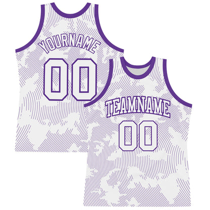Custom White Purple Curve Lines Round Neck Sublimation Basketball Suit Jersey - Sky-Custom